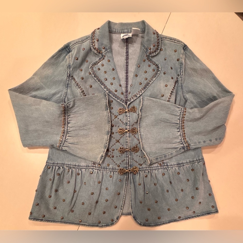 DG2 by Diane Gilman | metal stud embellished denim jacket. Size: L